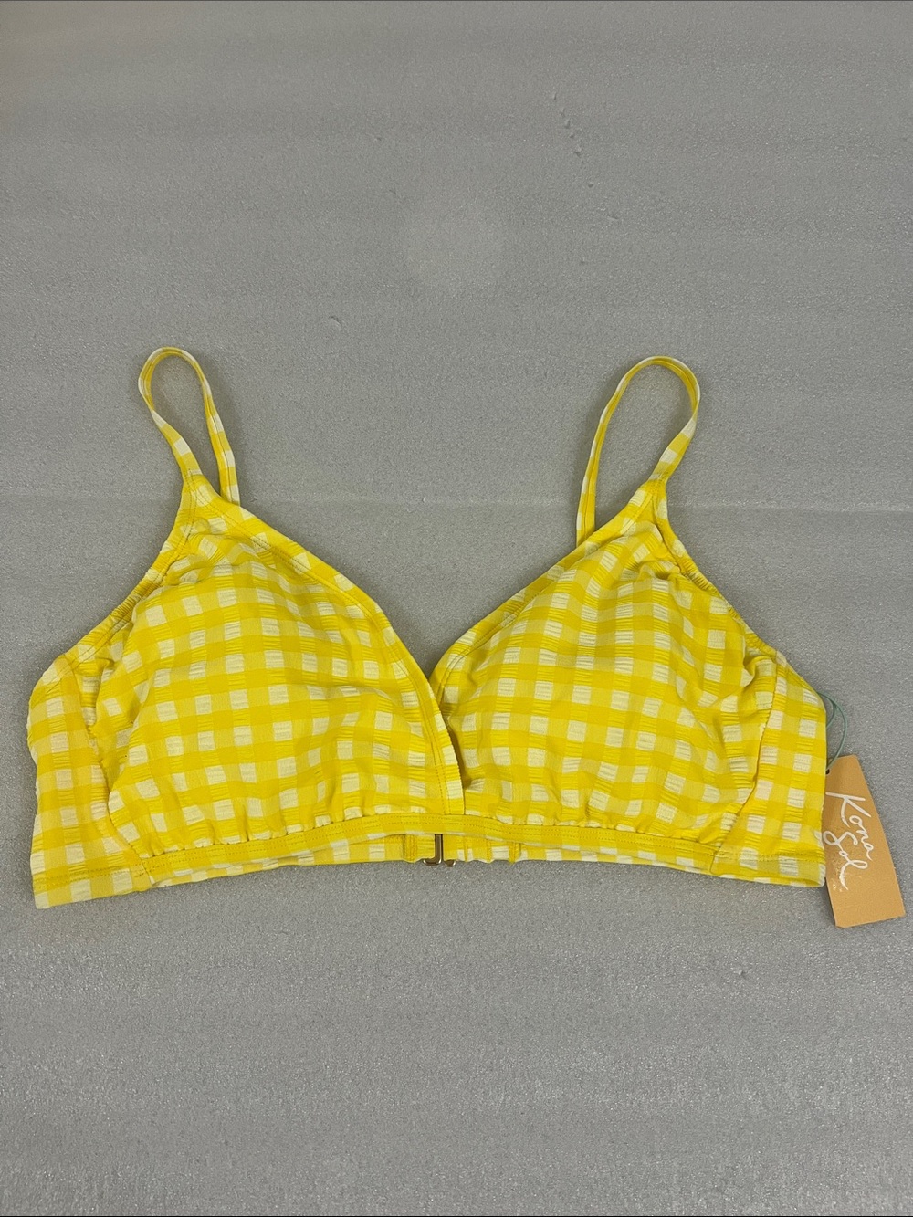 Kona Sol  Yellow and White Gingham Bikini Top Size XL